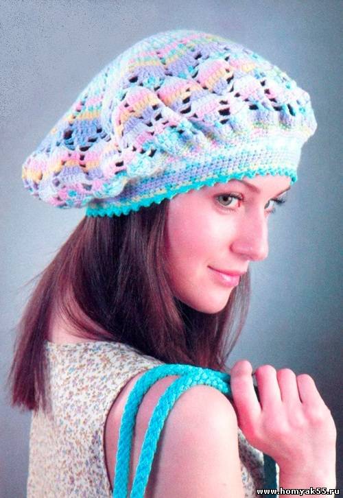 Ажурный меланжевый берет