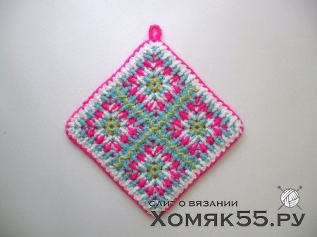 Прихватка из квадратных мотивов «Новогодняя»