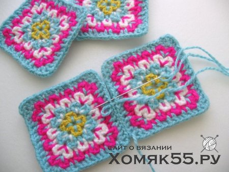 Прихватка из квадратных мотивов «Новогодняя»