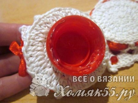 Вязаный крючком подсвечник «Клюква на снегу»
